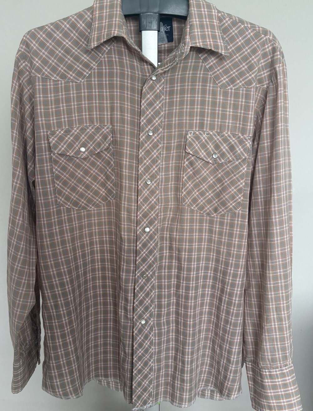 Vintage Wrangler Men’s Pearl Snap Long Sleeve Western Plaid Shirt XL Collared